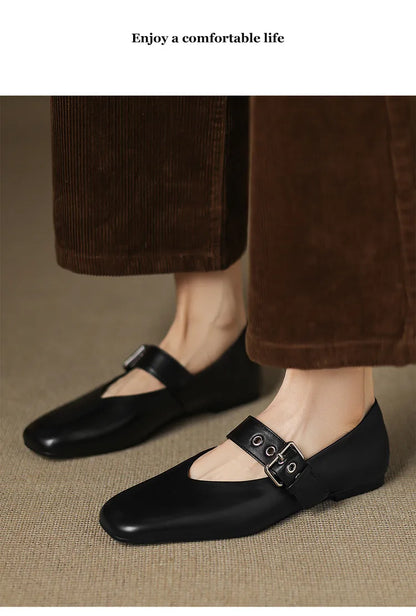 DIMANYU Flat Shoes Women’s 2026 New Buckle Mary Jane Female Shoes Genuine Leather Large Size Ballet Women Loafers