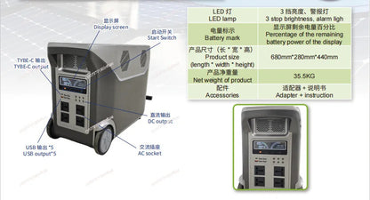 Trolley Style 3500W High Power Portable Outdoor Power Station Solar Charging Emergency Energy Storage Mobile Power Supply