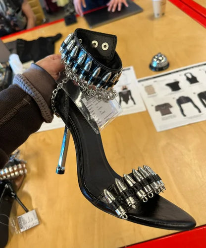 New Catwalk Bullet Chain Roman Sandals 2025 Summer Sexy Ladies Stilettos Black/brown Fashion Party Casual Open Toe Sandals
