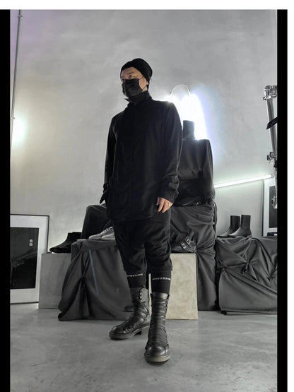 Side Cross Tied Black Walking Boots Fashion Men's Mid-calf Knight Boots Flat Round Toe Solid Back Zipper Western Chelsae Boots