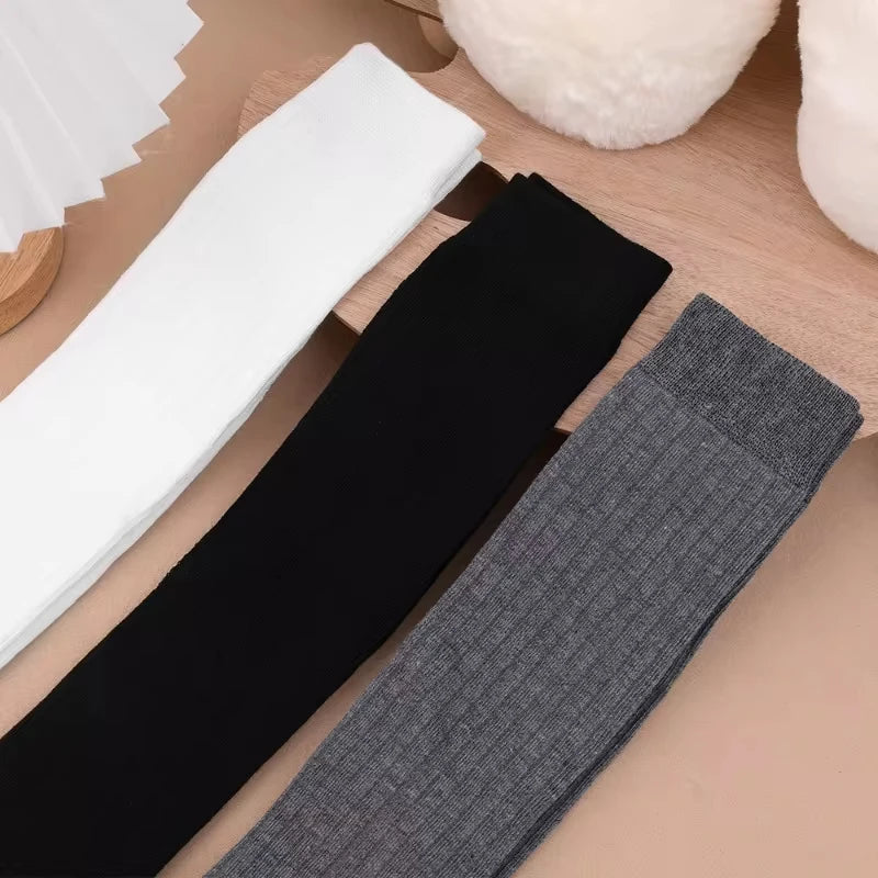 Autumn Winter Women's Stockings Girls Black White JK Lolita Long Tight Socks Vertical Stripes Cotton Over Knee Thigh High Socks