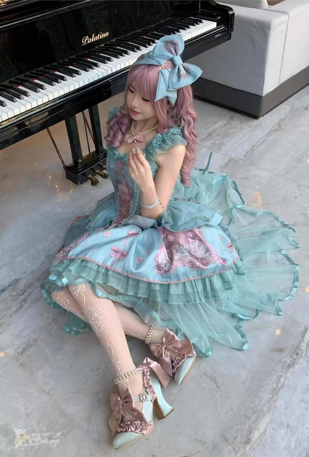 Sweet Lolita Women High Heels Luxury Designer Court Style Velour Bowknot Princess Dress Shoes Elegant