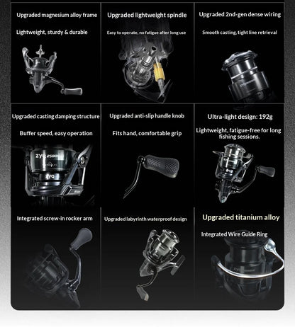 ZYQ Spinning Fishing Reel Leishi Pro Carbon Fiber Metal High Gear Ratio Shallow Spool Waterproof For Freshwater Saltwater Lure