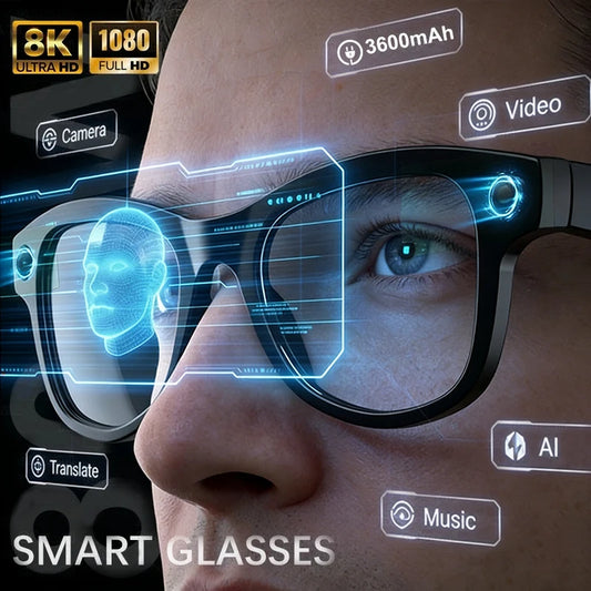 2026 AI Smart Glasses M02 Ultra 1080P HD Camera ChatGPT 3600mAh Charging Case Power Bank 32GB Translation Music Video Sunglasse