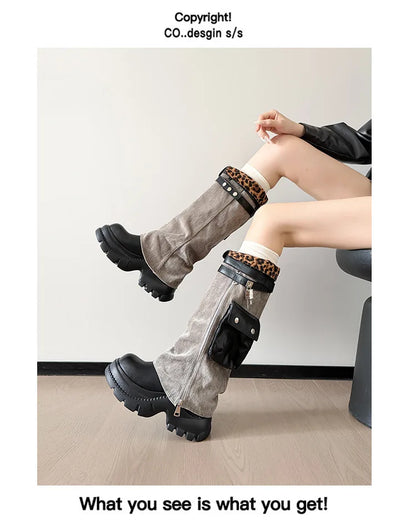 Women Boots Suede Fashion Heeled Boots Women’s Winter Boots Leopard Designer Shoes 2026 Gothic Gladiator Snow Botas