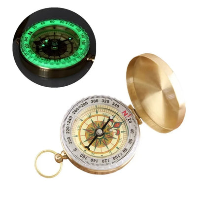 Portable Pocket Brass Compass Luminous Navigation Compass Gold Copper Color for Outdoor Camping Hiking Survival Adventure