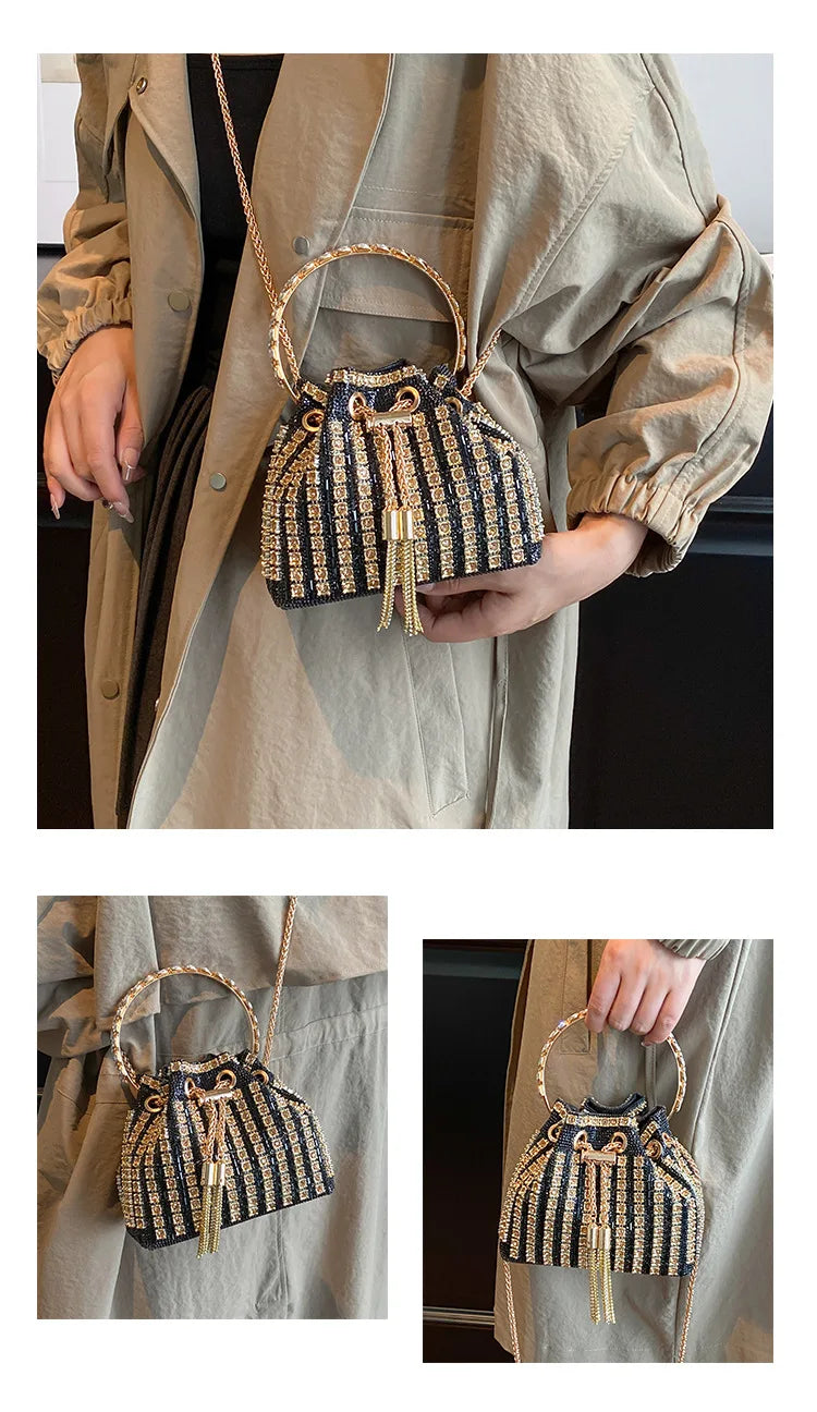 luxury Designer purses and handbags bags for women bucket clutch purse evening banquet bag Crystal rhinestone shoulder bag