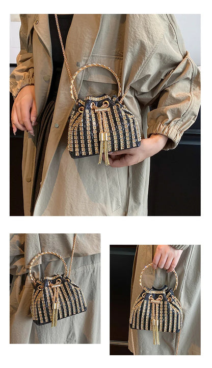 luxury Designer purses and handbags bags for women bucket clutch purse evening banquet bag Crystal rhinestone shoulder bag