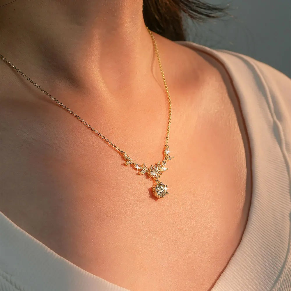 RAPRGOLD GRA Certified 2CT Moissanite Luxury Flower Pendant Necklaces for Women 14k Gold Filled Chains Neck Fine Jewelry Gifts