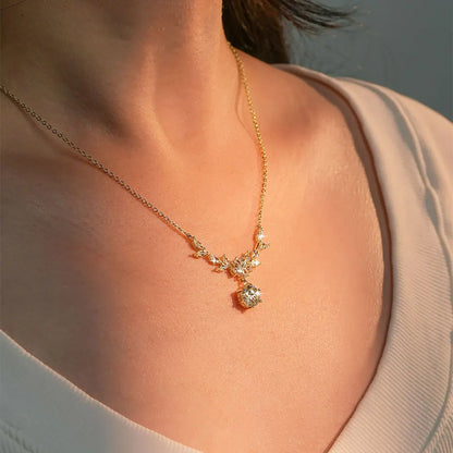 RAPRGOLD GRA Certified 2CT Moissanite Luxury Flower Pendant Necklaces for Women 14k Gold Filled Chains Neck Fine Jewelry Gifts