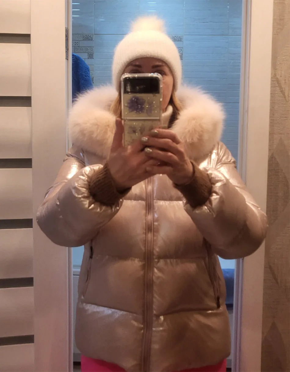 Maomaokong Winter Jacket Women Real Fur Coat Parkas Duck Down Lining Coat Real Raccoon Fur Collar Warm Black Streetwear
