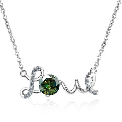 1CT 925Silver Cursive Love Letter Single Stone Pendant Necklace Round Cut D VVS1 Multi Color Moissanite Love Gift Fine Jewelry