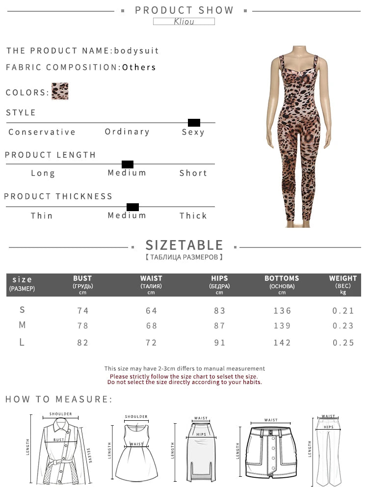 kliou Leopard Printed Women Jumpsuits Sexy Hot Popular Low Neck Spaghetti Strap Skinny Overalls Female Trend Midnight Clubwear
