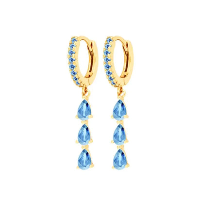 925 Sterling Silver Needle Light Blue Zircon Stud Earrings for Women Fashion Blue Enamel Pendant Earrings Luxury Jewelry Gifts