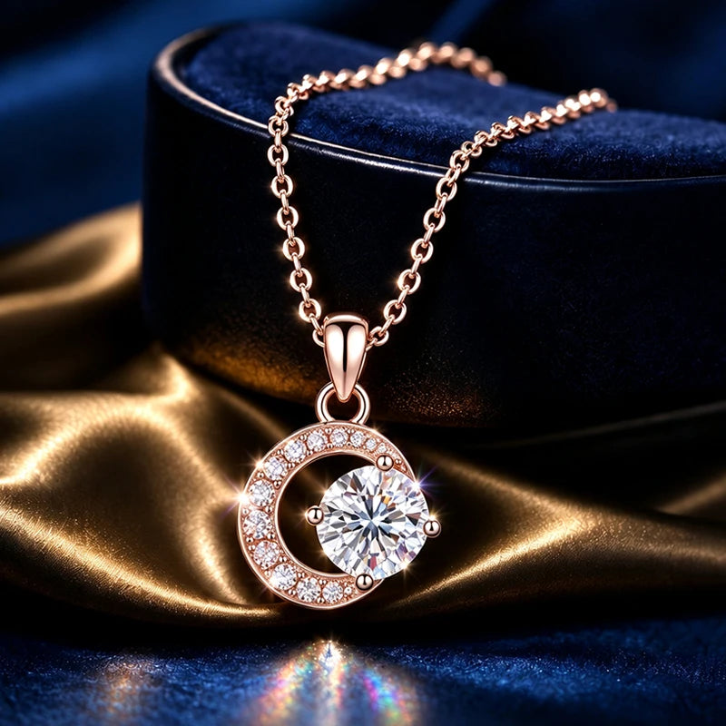 Women's Moissanite Pendant Necklace D Color VVS1 Halo Design S925 Silver Jewelry with GRA Certificate Wedding Birthday Gift