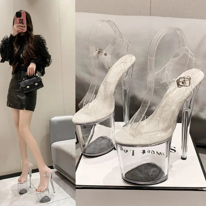 15cm 17cm 20CM High Heels Women's Sandals Anti-Skid Sexy Pole Dance Shoes Thin Heel Transparent Platform Female Party Sandals