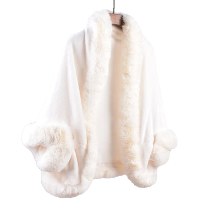 Winter New Fashion Warm Sleeve Plush Cape Cape Large Loose Bat Sleeve Plush Coat Cardigan Women