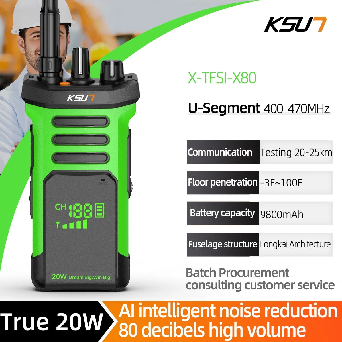 KSUT Professional Radio Walkie Talkie 20Watt Long Range Powerful Two Way Radio Station Portable UHF Transceiver Wireless Device