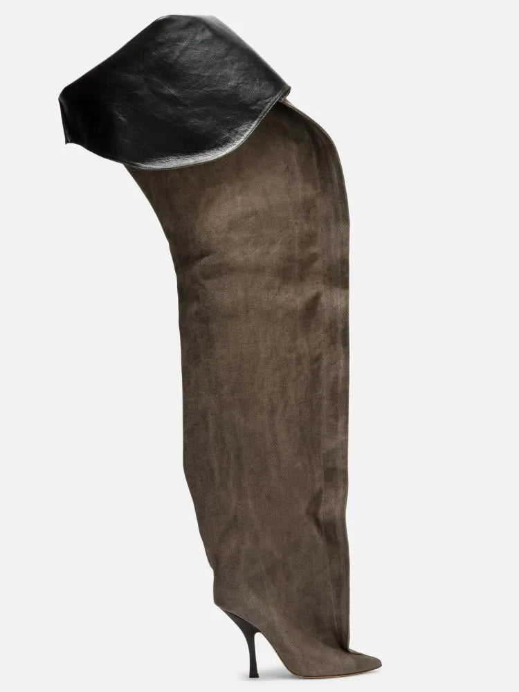 2026Autumn and Winter New Women's Wide Leg Stiletto High Heel Knee Long Boots Pointed 34-45 Large Leg Women's Boots