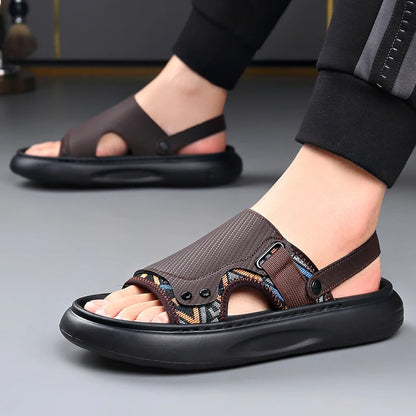 Men's Outdoor Two-Way Wear Slippers Summer Comfortable Slides Anti-Slip Soft-Soled Sandals Casual Breathable Male Beach Shoes