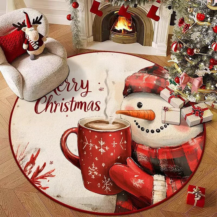 Christmas Style Living Room Decoration Red Carpet Round Rugs for Bedroom Washable Lounge Soft Floor Mat Anti-slip Children's Rug