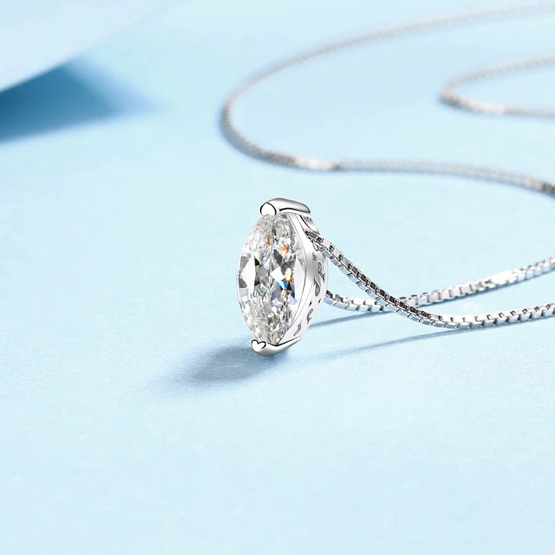 Tezzc 1ct Moissanite Necklaces for Women Marquise Shape Pendant s925 Silver with Gold Plated Party Necklace Chain Jewelry