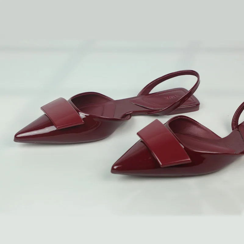 Women's Sandals Luxury Patent Leather Summer Flat Sandals Elegant Pointed Office Designer Shoes for Women New Square Dress Shoes