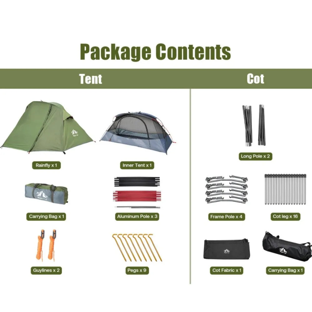 Night Cat 1 Person Elevated Camping Cot Tent 4 Modes Convertible Off-Ground Tent Waterproof Outdoor Mesh Inner Tent Camping Hiking Cot Tent Combo with Vestibule