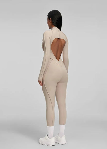 FUBEIKE Women's Yoga Set Fashion Sexy Slim Fit Long Sleeve Zipper Sports Gym Workout Legging Bodysuits Outdoor Activewear