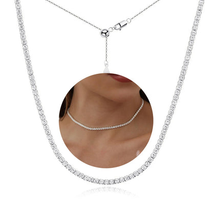 2mm Full Moissanite Wave Tennis Necklaces 925 Sterling Silver Luxury Bridal Necklace Adjustable Choker for Women Jewelry Gift