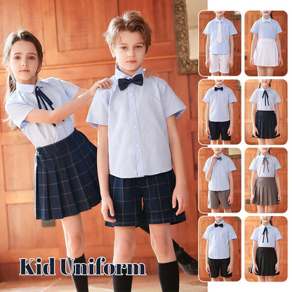 Children Summer Kindergarten School Uniforms Girls Pleated Skirts JK Suit Boys Shirt Shorts Bowtie Wedding Performance Costume