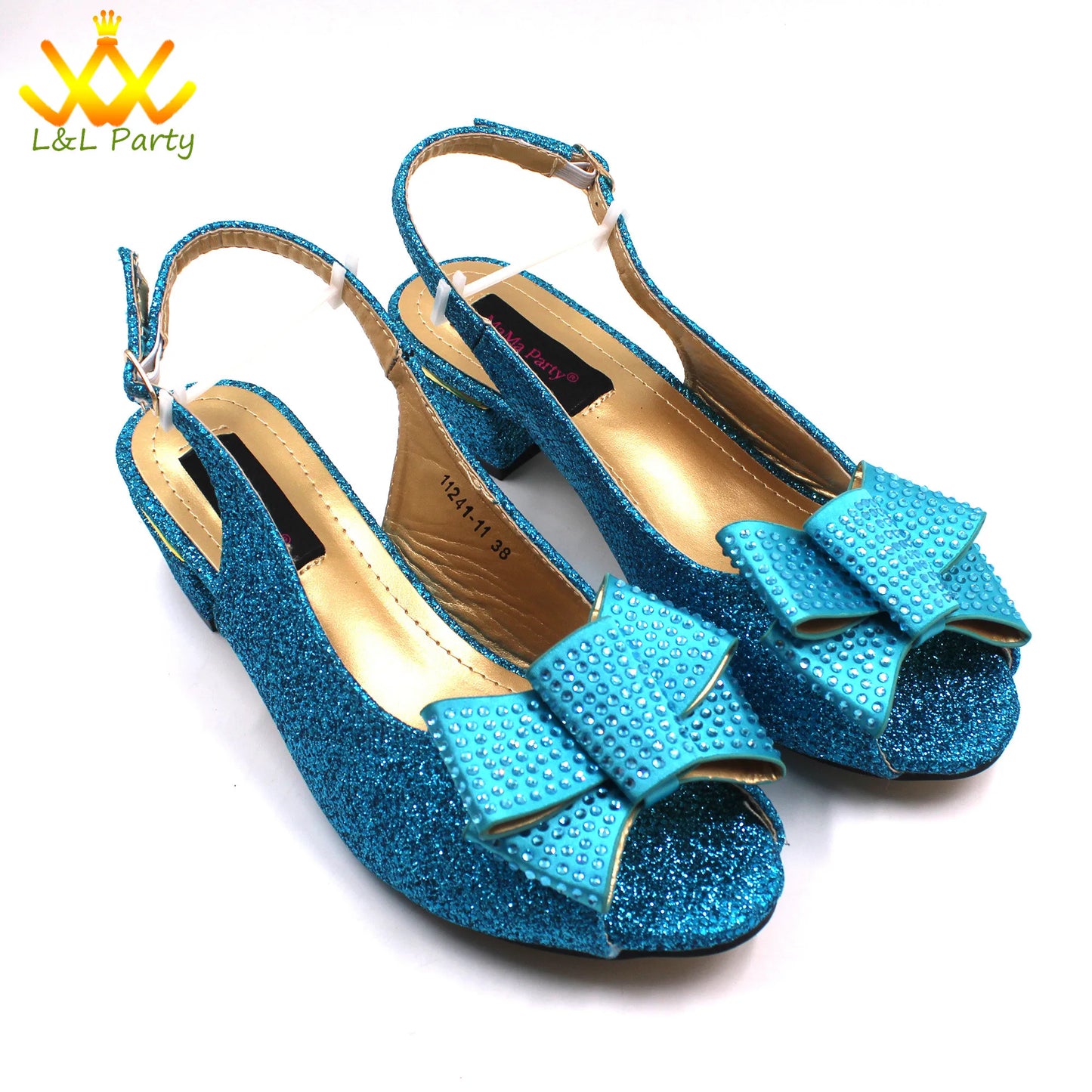 Pink New Arrivals Nigerian Women Shoes and Bag Set Italian Design Low Heels with Crystal Peep Toe Sandals for Party