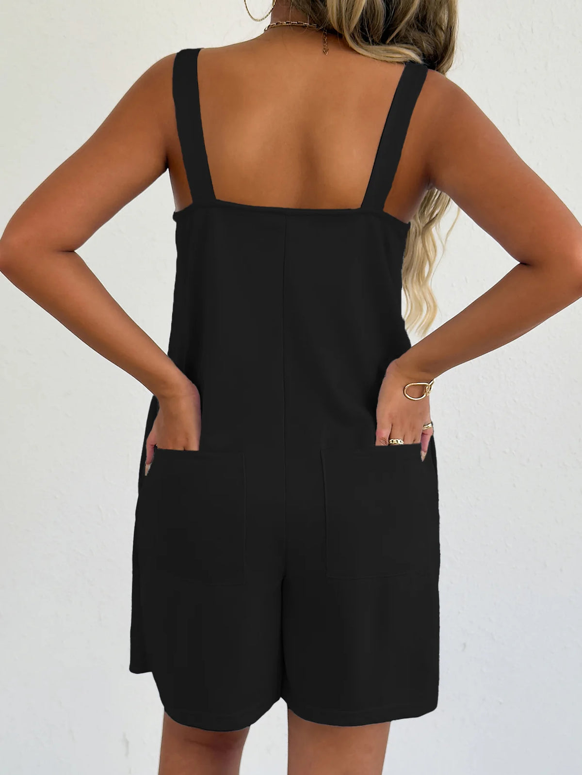 Women Sleeveless Strap Short Romper Heart Neck Pleated Wide Leg Jumpsuit With Pockets Loose Summer Casual Beach Vacation Outfit