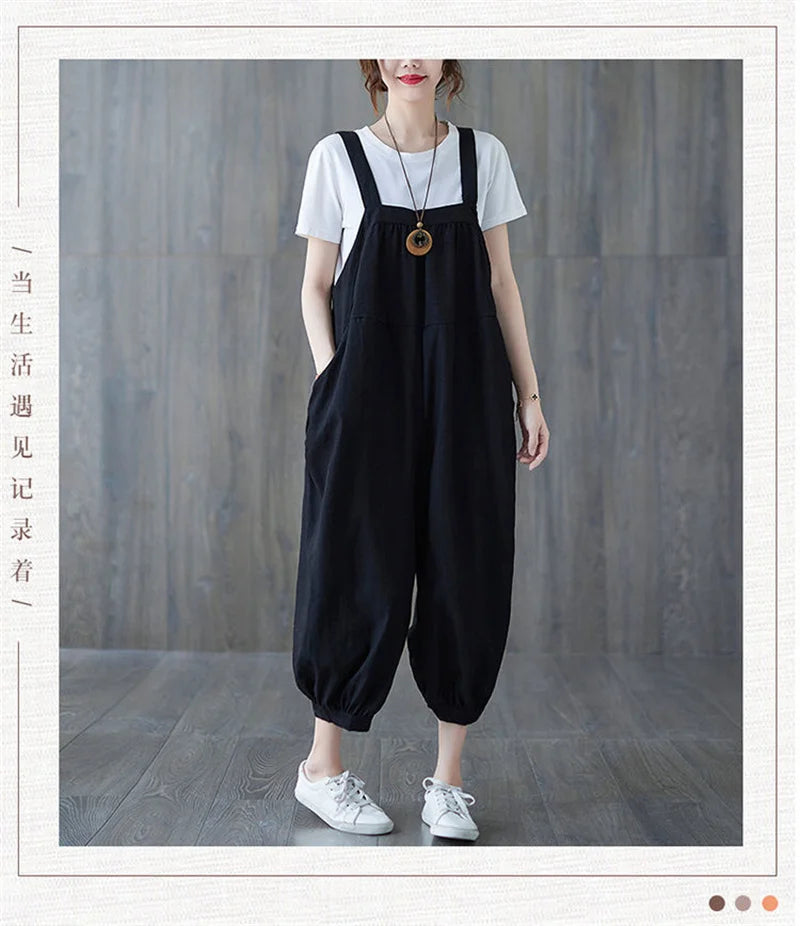 Casual Rompers For Women 2026 New Summer Large Size Korean Loose Harlan Jumpsuit Pants Solid Ladies Suspender Overalls L-5XL