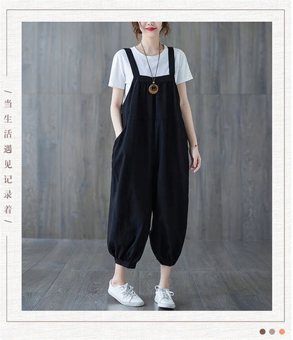 Casual Rompers For Women 2026 New Summer Large Size Korean Loose Harlan Jumpsuit Pants Solid Ladies Suspender Overalls L-5XL