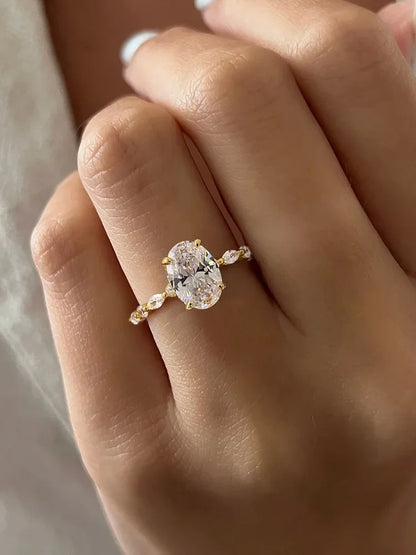 925 Sterling Silver Zircon Golden Oval Round Fashionable Ring For Women Engagement Wedding Luxury High Quality Fine Jewelry