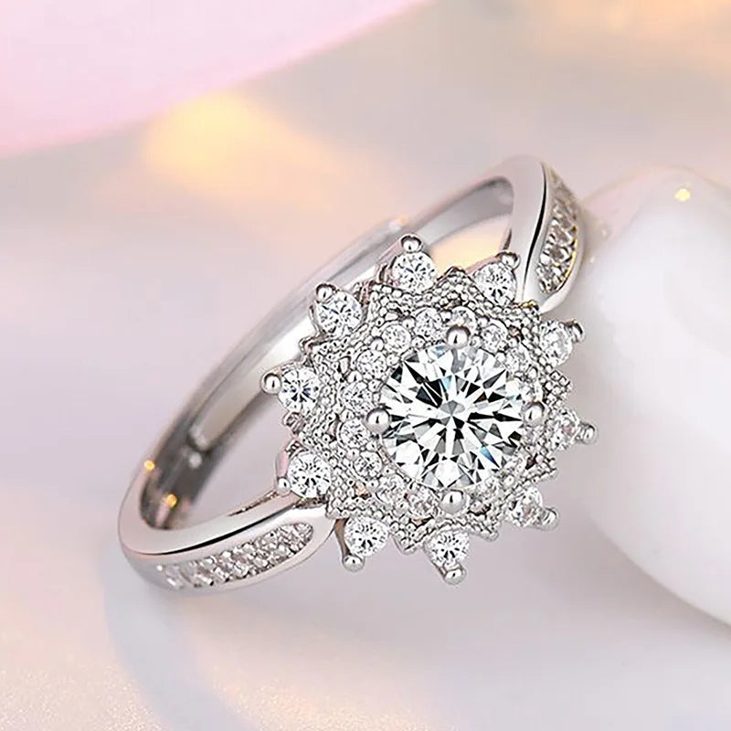 Original 925 Sterling Silver Ring High Quality Adjustable Opening AAA Zircon For Women Wedding Fine Fashion Jewelry Gift