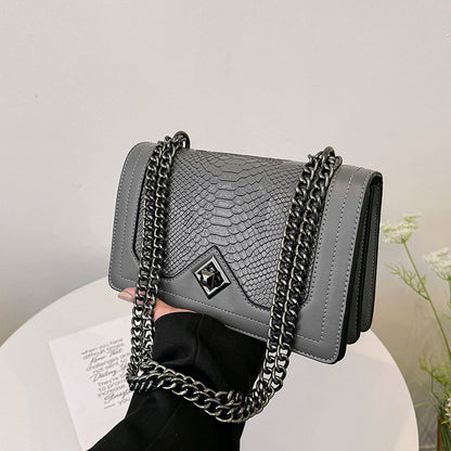 Leather Shoulder Bag Chain Purse for Women - Fashion Crossbody Bags Vintage Snake Print Underarm Bag Square Satchel Handbag