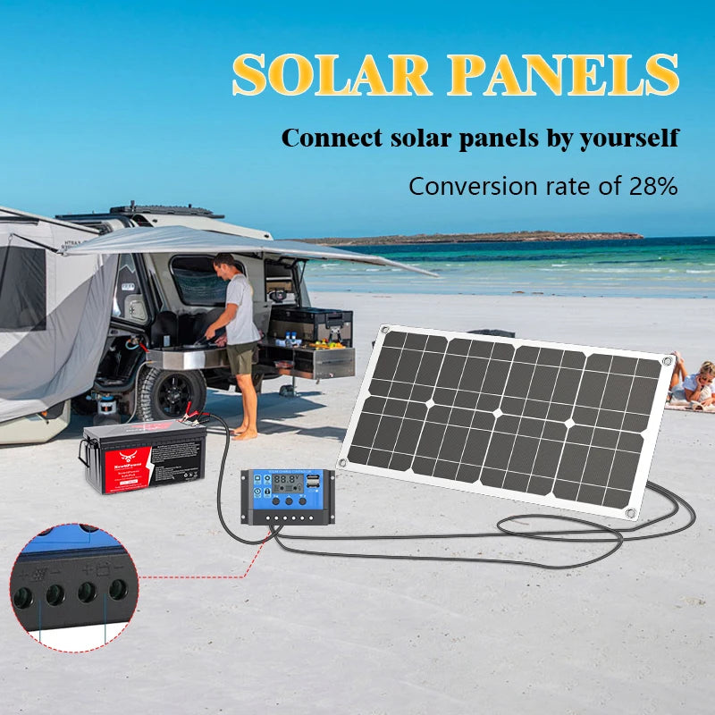 600W Solar Panel Kit 12V/18V with Controller - Portable High-Efficiency Charger for Camping RV Phone Power Station Off-Grid