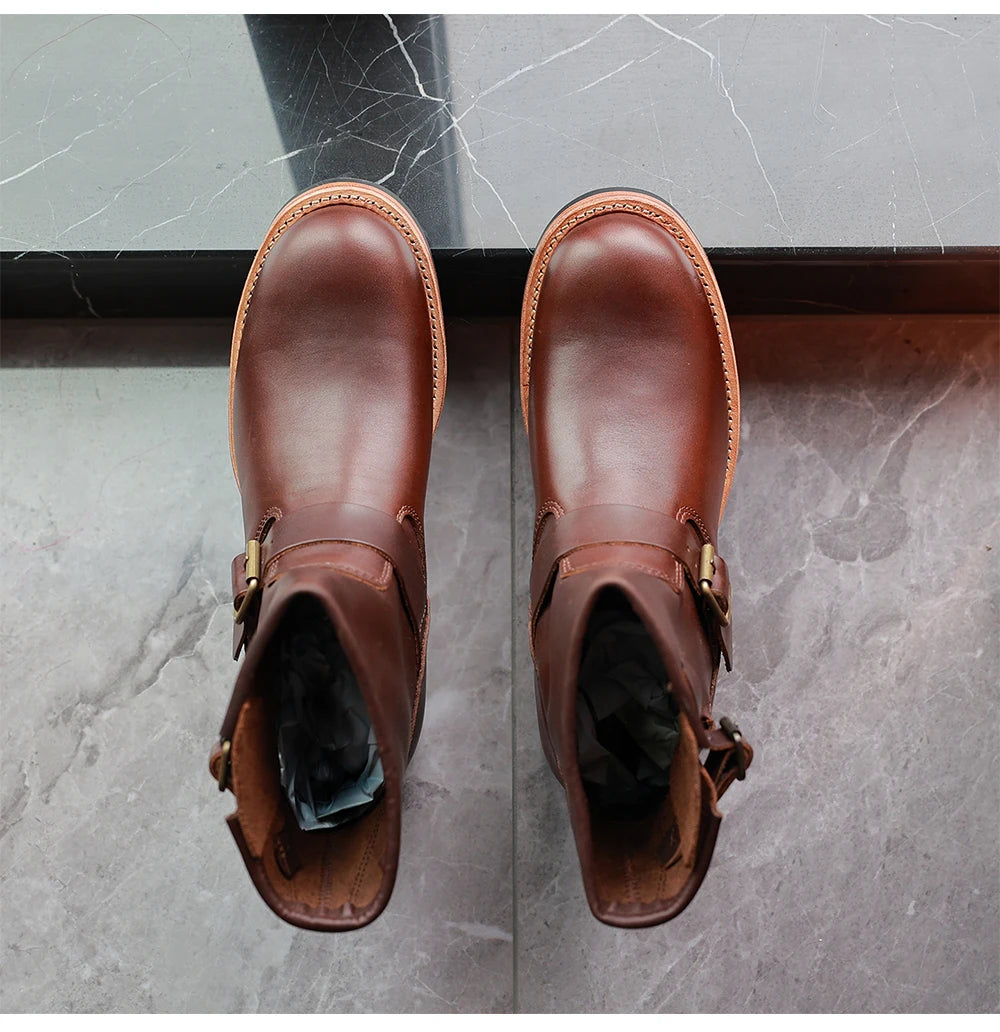 American Casual Engineer Boots Motorcycle Boots Men's Leather Outdoor Boots Goodyear Craftsmanship