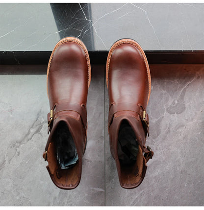 American Casual Engineer Boots Motorcycle Boots Men's Leather Outdoor Boots Goodyear Craftsmanship
