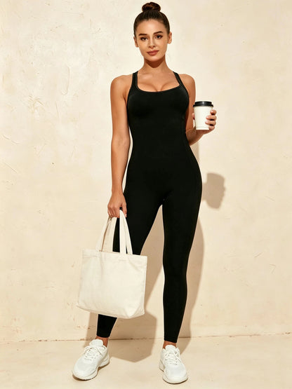 Women Spaghetti Strap Yoga Jumpsuit Criss Cross Open Back One Piece Workout Bodysuit High Elastic Slim Fitness Gym Sports Romper