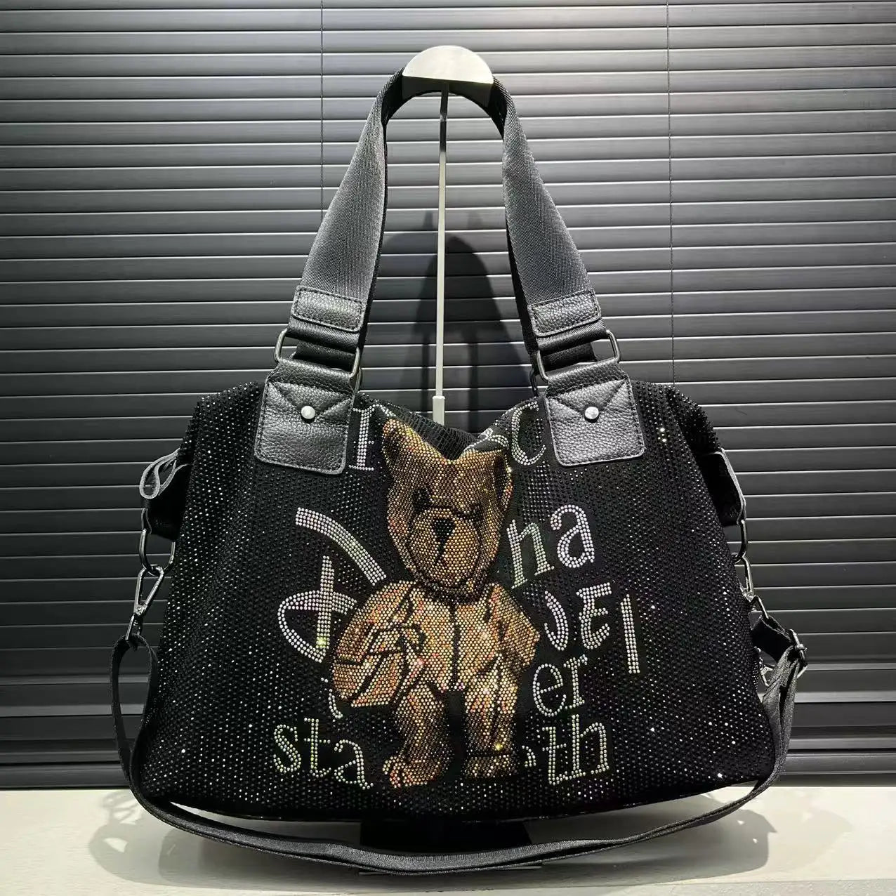 Ladies' fashionable diamond jewelry cute teddy bear handbag, large capacity, personalized, elegant, shiny shoulder bag