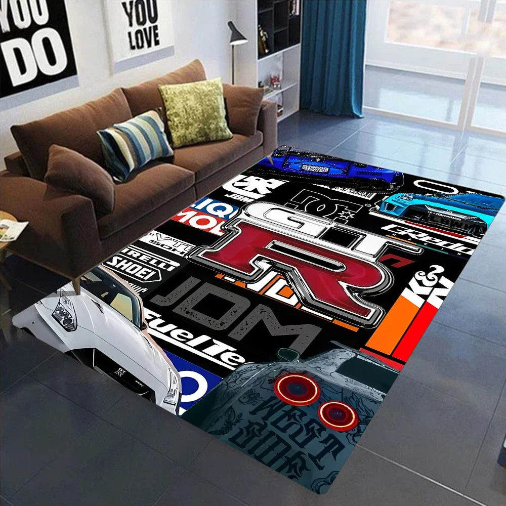 GT-R Carpet for Men's Bedroom Game Room NonSlip Rug J-JDM Racing Style Floor Mat Living Room Decor Car Fan Gift Idea Men Cave