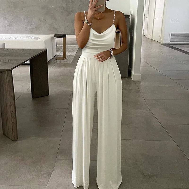 Wedding Guest Dressy Jumpsuit for Women Spaghetti Straps Evening Cocktail Party Formal Elegant Wide Leg Rompers