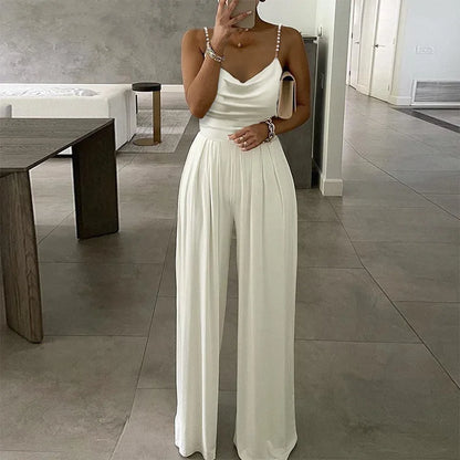 Wedding Guest Dressy Jumpsuit for Women Spaghetti Straps Evening Cocktail Party Formal Elegant Wide Leg Rompers