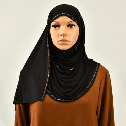 Rhinestone Modal Cotton Jersey Hijab Scarf For Women Stretch Shawl Plain Muslim Headband Fashion Solid Color Long Muffler
