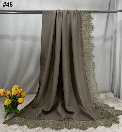 2026 New Rayon Cotton Modal Hijab Scarf Lace Splicing Turban Breathable Women Shawl Cotton Plain Scarf Headscarf Women Hijabs