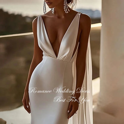 Sexy Pleat Spaghetti Straps Mermaid Wedding Dress 2026 Sleeveless Open Back Deep V-Neck Bridal Gown Vestidos De Novia Customized