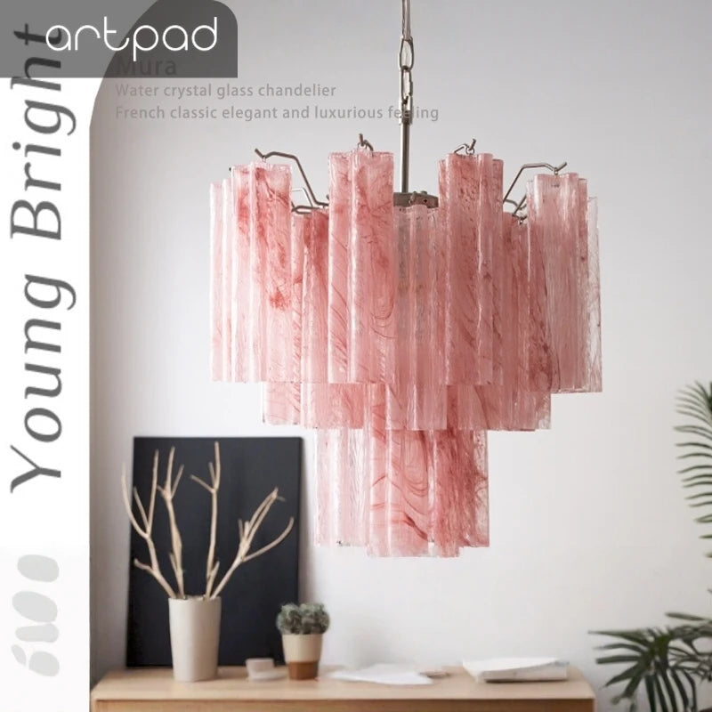 Designer Murano Ceiling Chandeliers Pink Colorful Glass LED Hanging Pendant Lights for Living Dining Room Bar Villa Art Lighting